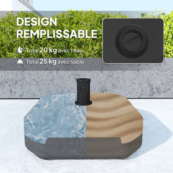 Outsunny - Pied de parasol Remplissable jusqu'à 25 kg avec Sable 20kg avec Eau - pour mât de Ø 38-48 mm - 45 x 45 x 25 cm - noir - Outsunny - Image 7