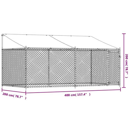 Parc pour Chien en Acier Galvanisé avec Toit pour Jardin Gris 4x2x2m – ComfortXL Outdoor Living - Image 9