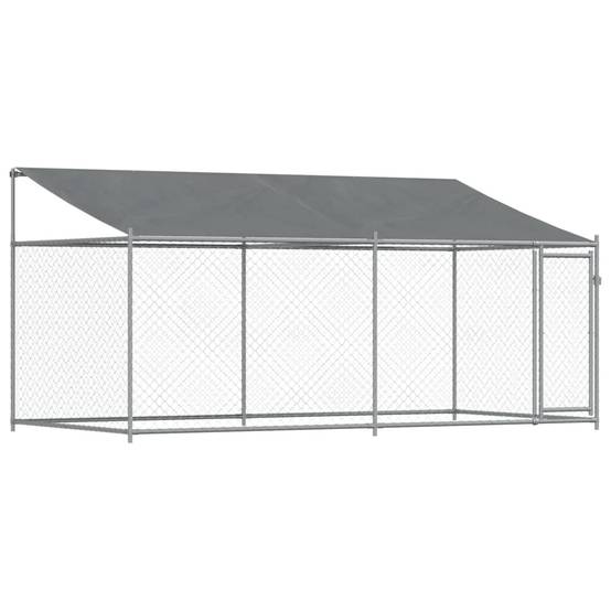 Parc pour Chien en Acier Galvanisé avec Toit pour Jardin Gris 4x2x2m – ComfortXL Outdoor Living - Image 2