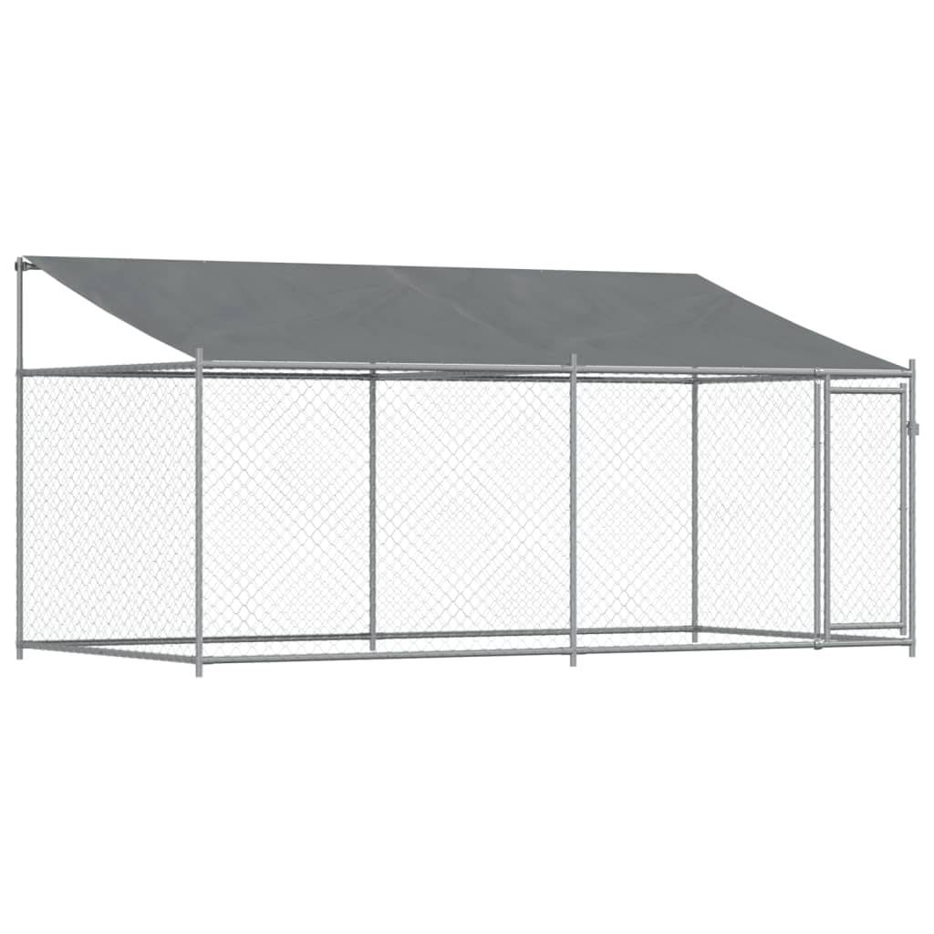Parc pour Chien en Acier Galvanisé avec Toit pour Jardin Gris 4x2x2m – ComfortXL Outdoor Living - Image 2