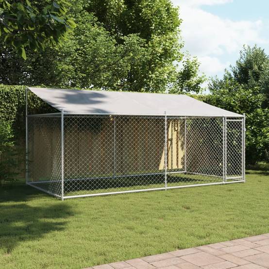 Parc pour Chien en Acier Galvanisé avec Toit pour Jardin Gris 4x2x2m – ComfortXL Outdoor Living - Image 3