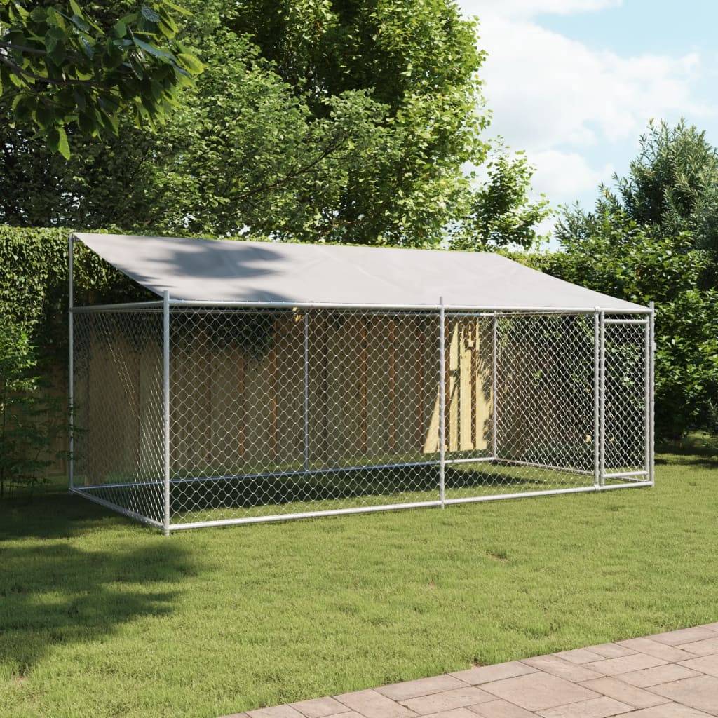 Parc pour Chien en Acier Galvanisé avec Toit pour Jardin Gris 4x2x2m – ComfortXL Outdoor Living - Image 3