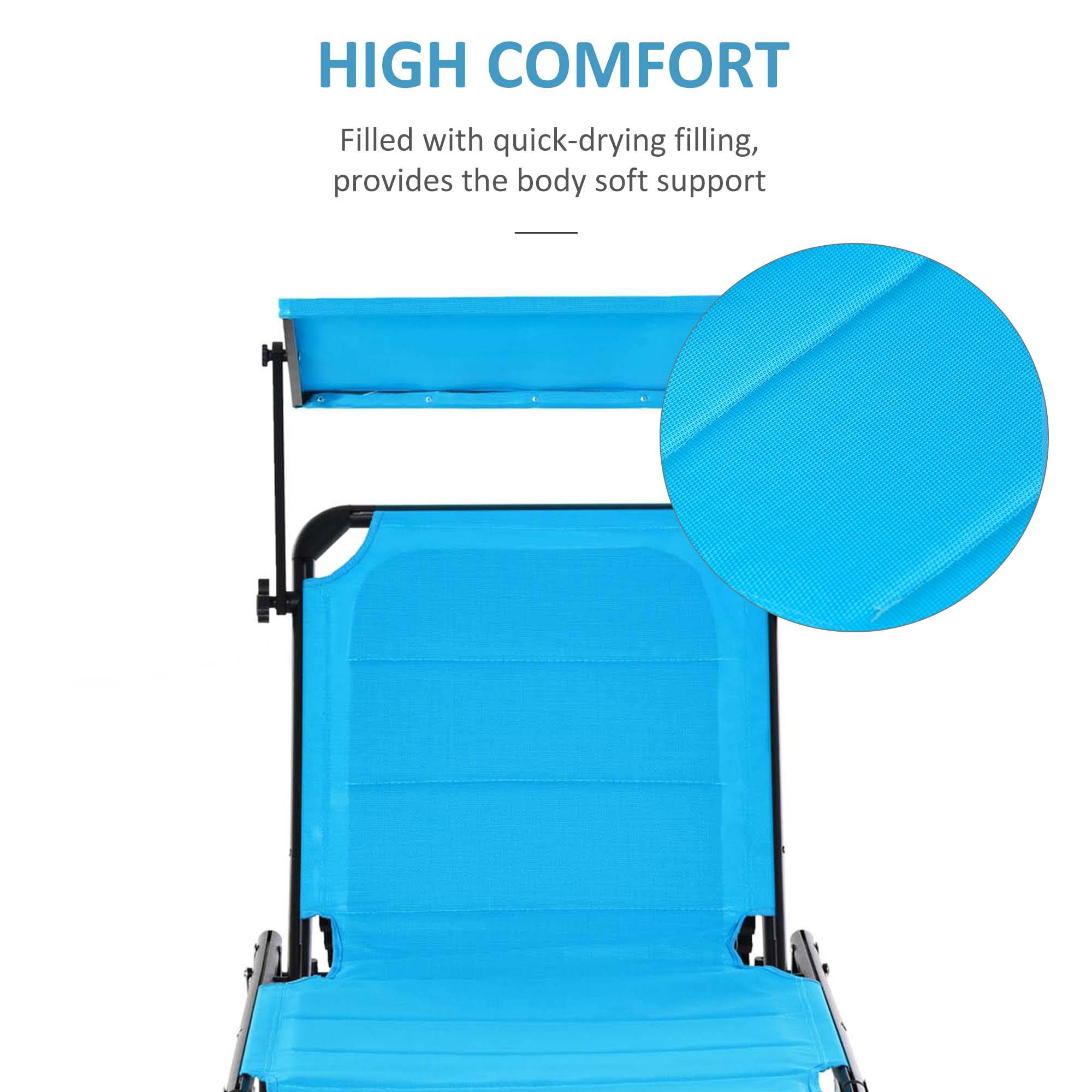 Outsunny - Bain de soleil transat pliable grand confort dossier pare-soleil réglables multi-positions alu. textilène bleu - Outsunny - Imagen 8