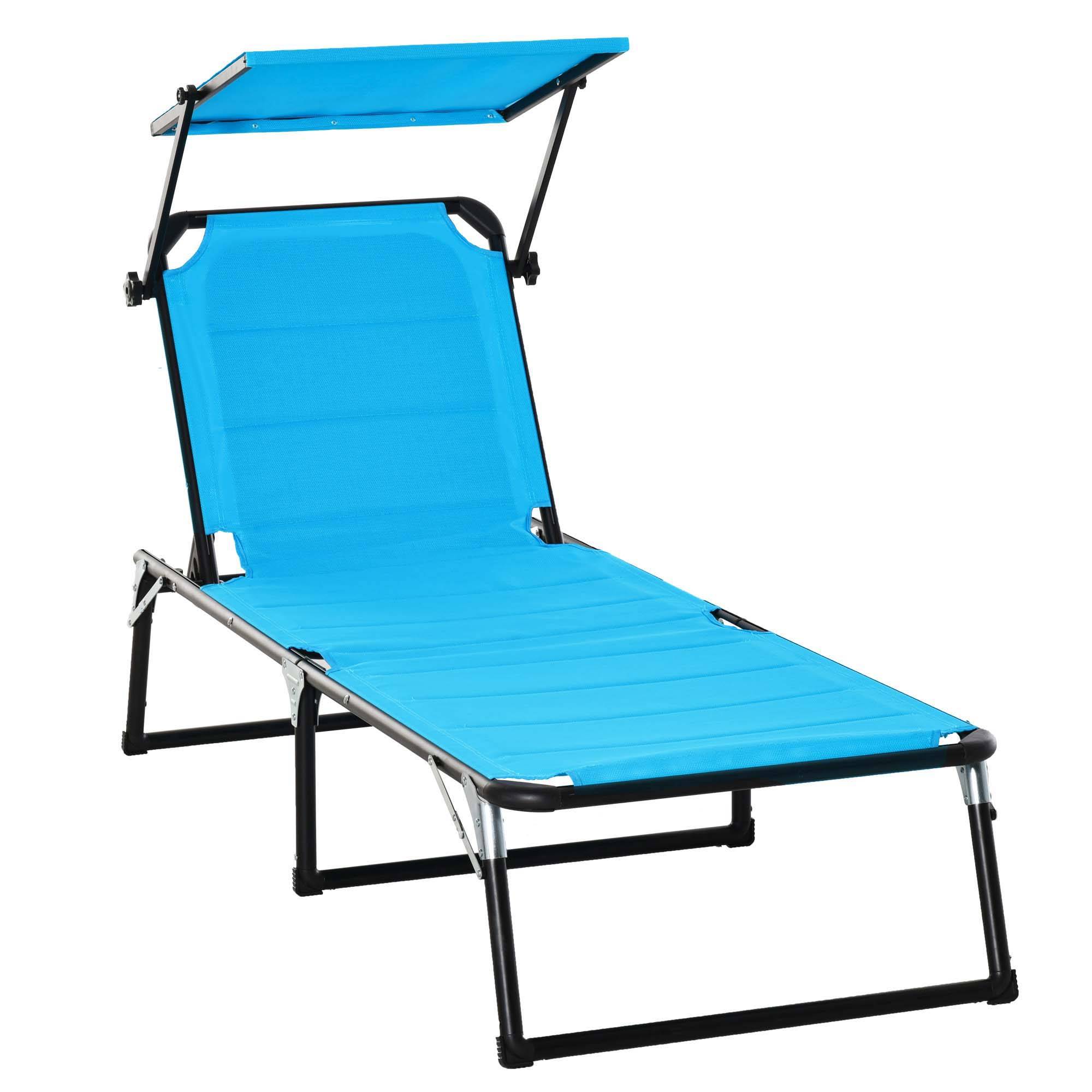 Outsunny - Bain de soleil transat pliable grand confort dossier pare-soleil réglables multi-positions alu. textilène bleu - Outsunny - Imagen 1