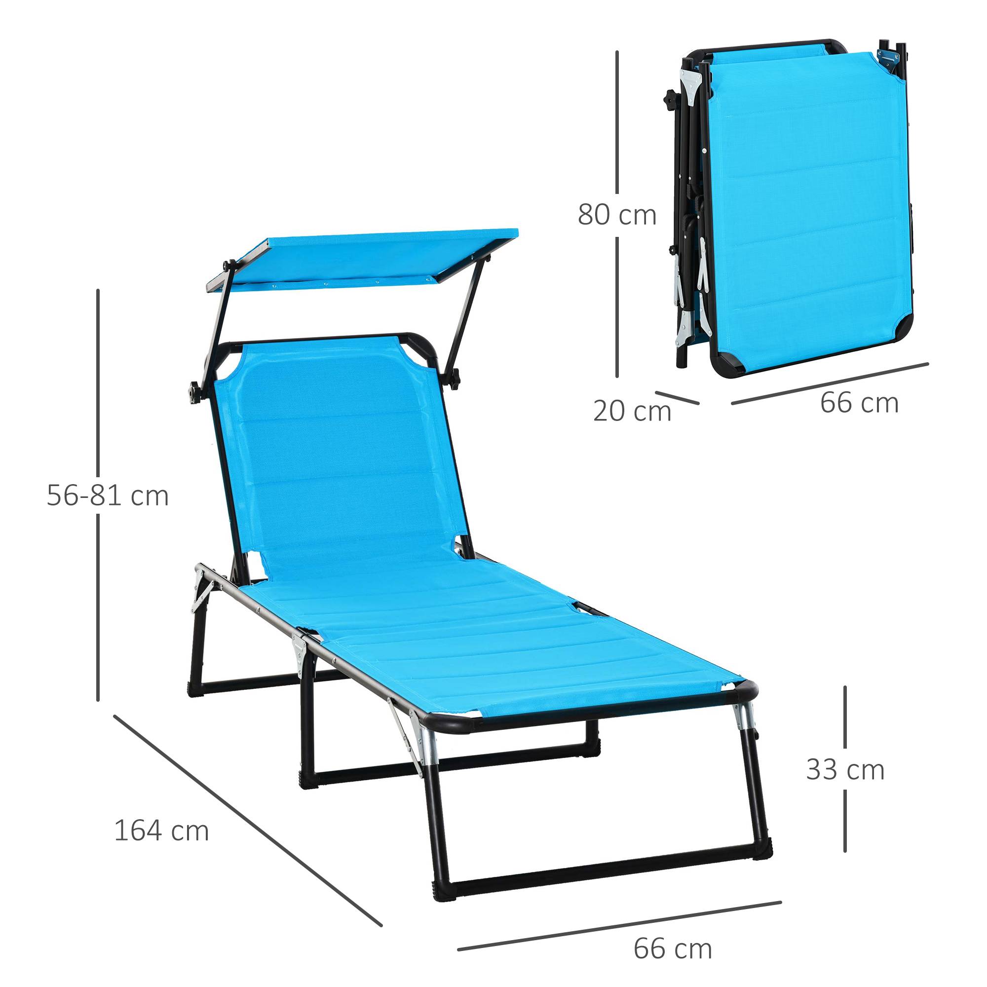 Outsunny - Bain de soleil transat pliable grand confort dossier pare-soleil réglables multi-positions alu. textilène bleu - Outsunny - Imagen 3