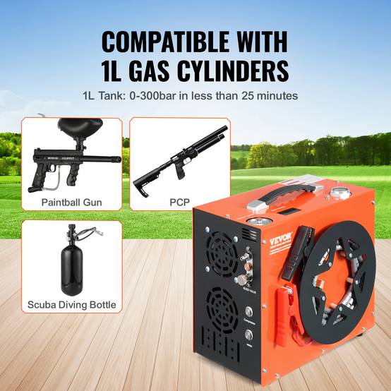 VEVOR Compresseur PCP portable 30 MPa, refroidissement eau + ventilateur, arrêt auto, 12V/230V. - Image 5