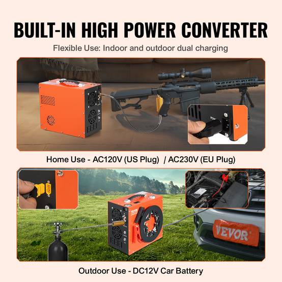 VEVOR Compresseur PCP portable 30 MPa, refroidissement eau + ventilateur, arrêt auto, 12V/230V. - Image 4