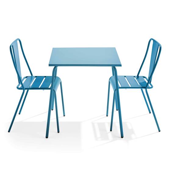 Oviala - Ensemble table de jardin carrée et 2 chaises bistrot bleu pacific Palavas - Oviala - Imagen 1
