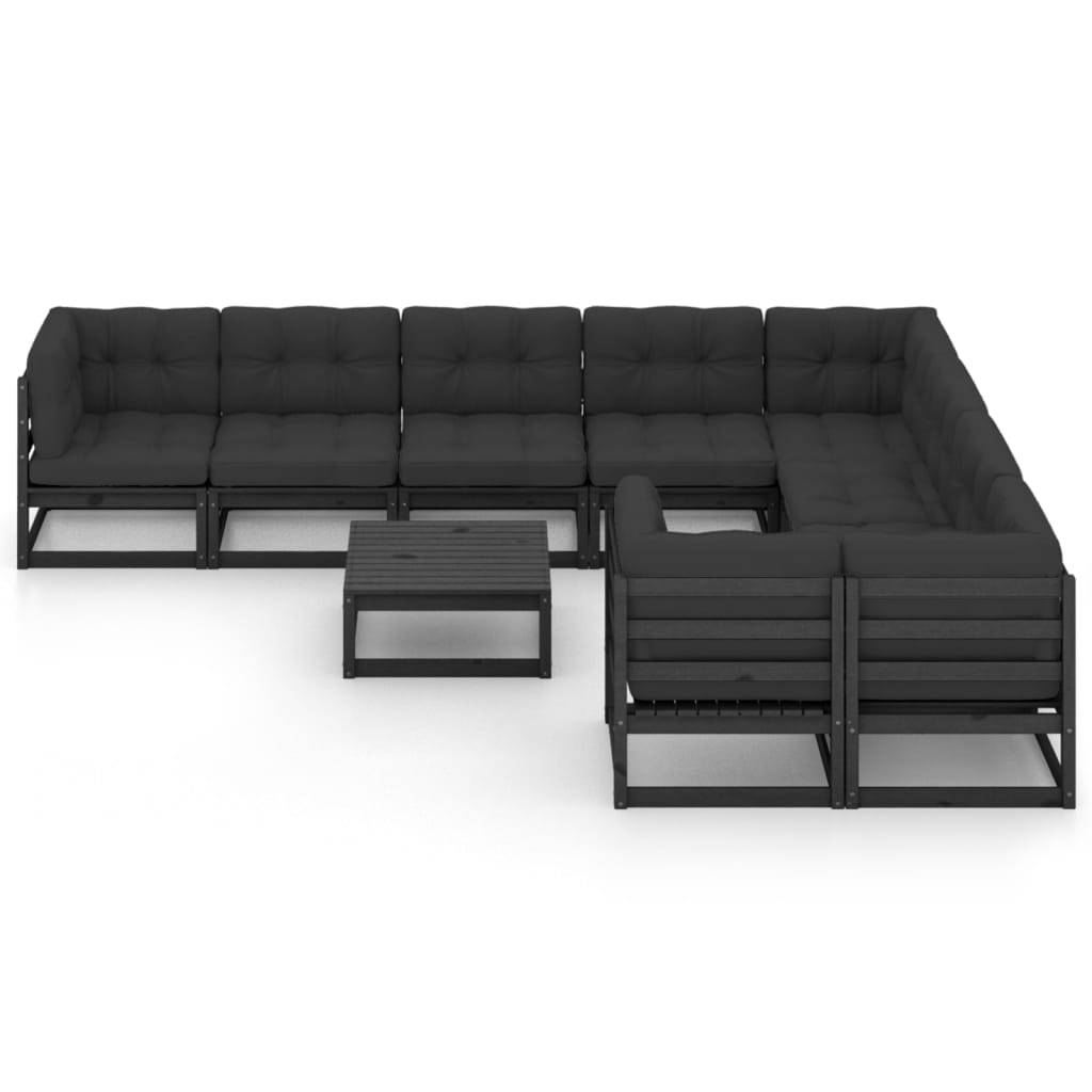 Helloshop26 - Salon de jardin meuble d'extérieur ensemble de mobilier 10 pièces avec coussins noir bois de pin massif - Imagen 2