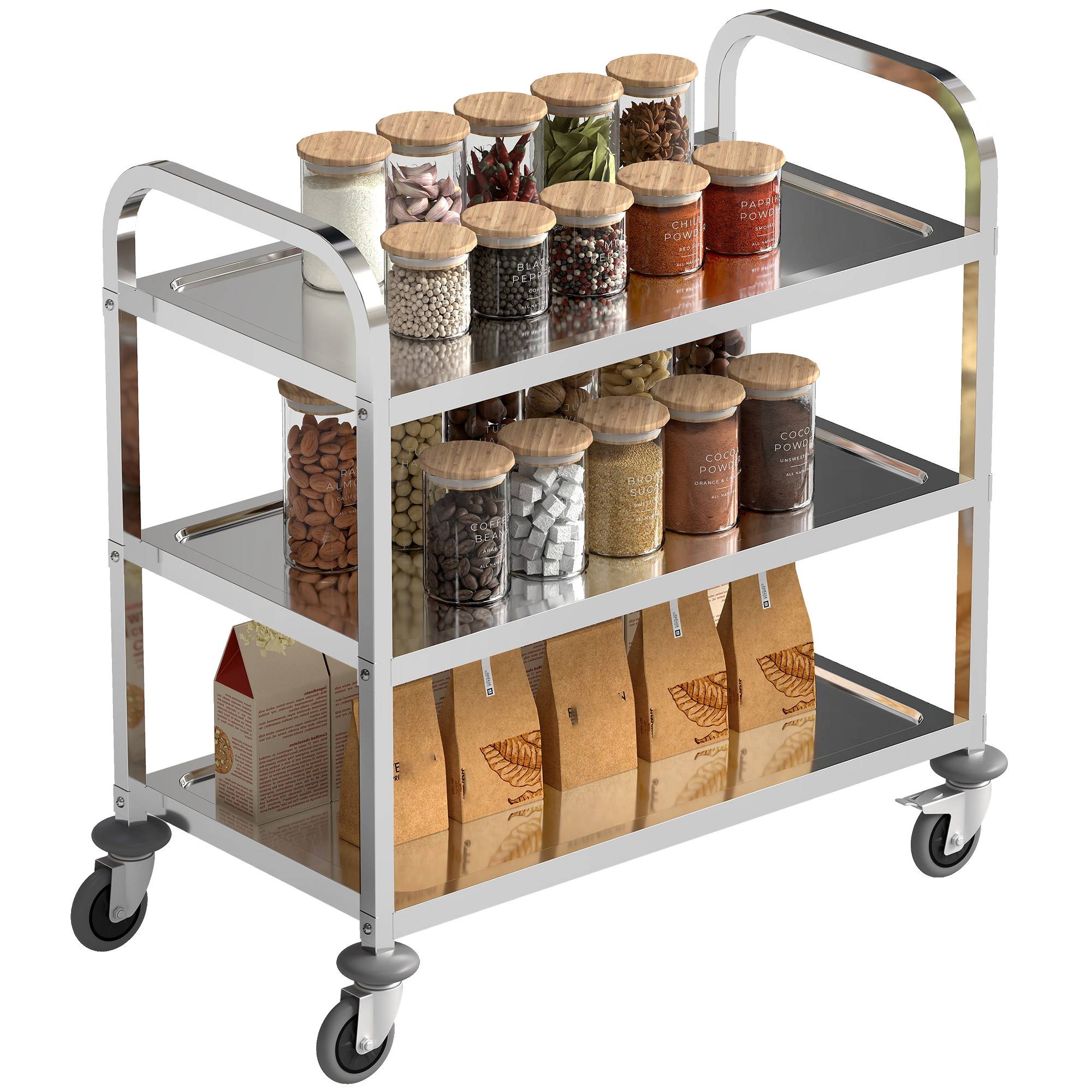 Sans Marque - Desserte cuisine roulettes 3 étagères chariot rangement acier inox chariot cuisine salle à manger 90,5x50,5x88,2 cm argenté - Image 1