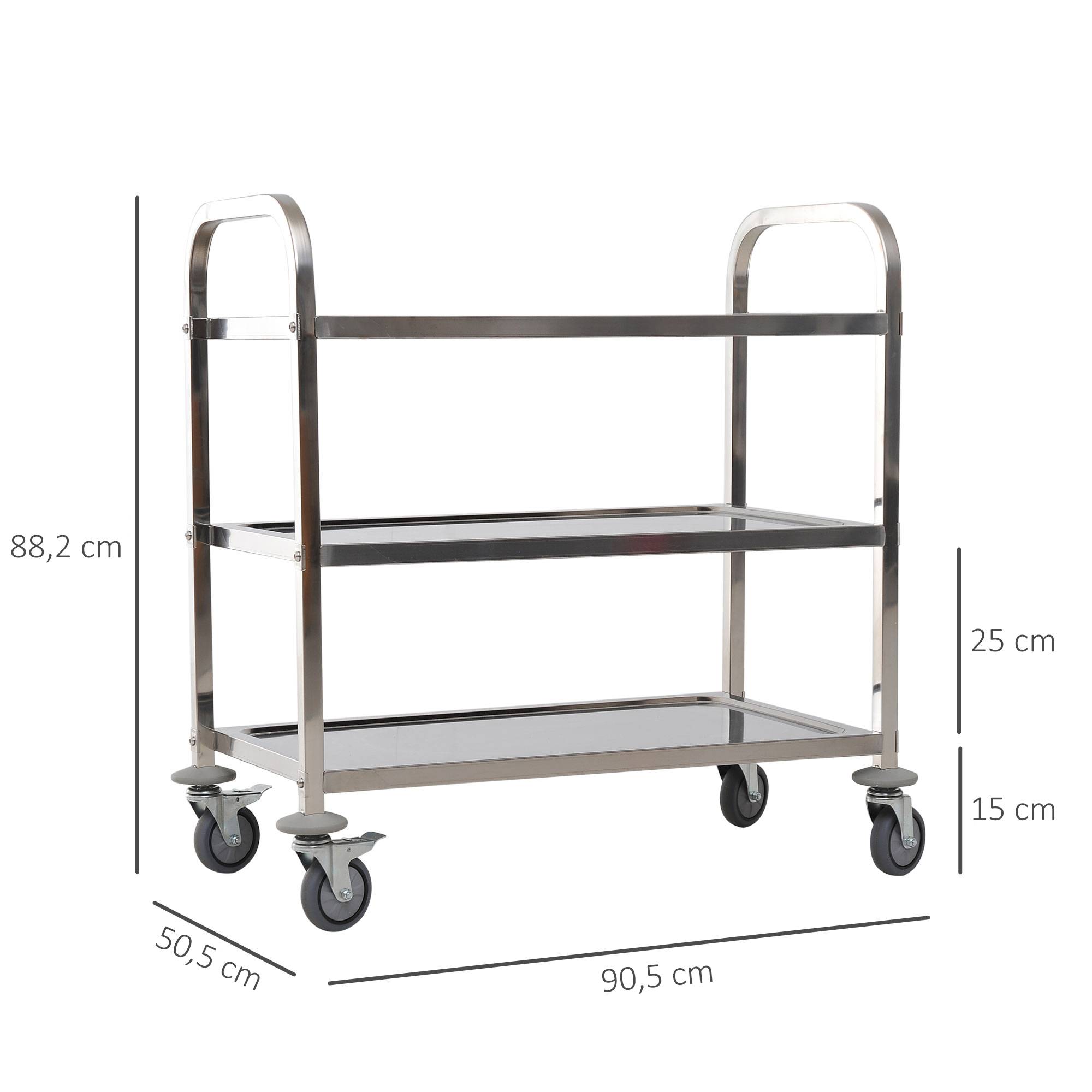 Sans Marque - Desserte cuisine roulettes 3 étagères chariot rangement acier inox chariot cuisine salle à manger 90,5x50,5x88,2 cm argenté - Image 5