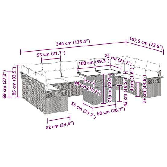 Salon de jardin poly rotin 10 places modulable avec table réglable Noir – ComfortXL Outdoor Living - Image 3