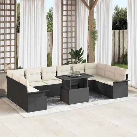 Salon de jardin poly rotin 10 places modulable avec table réglable Noir – ComfortXL Outdoor Living - Image 1