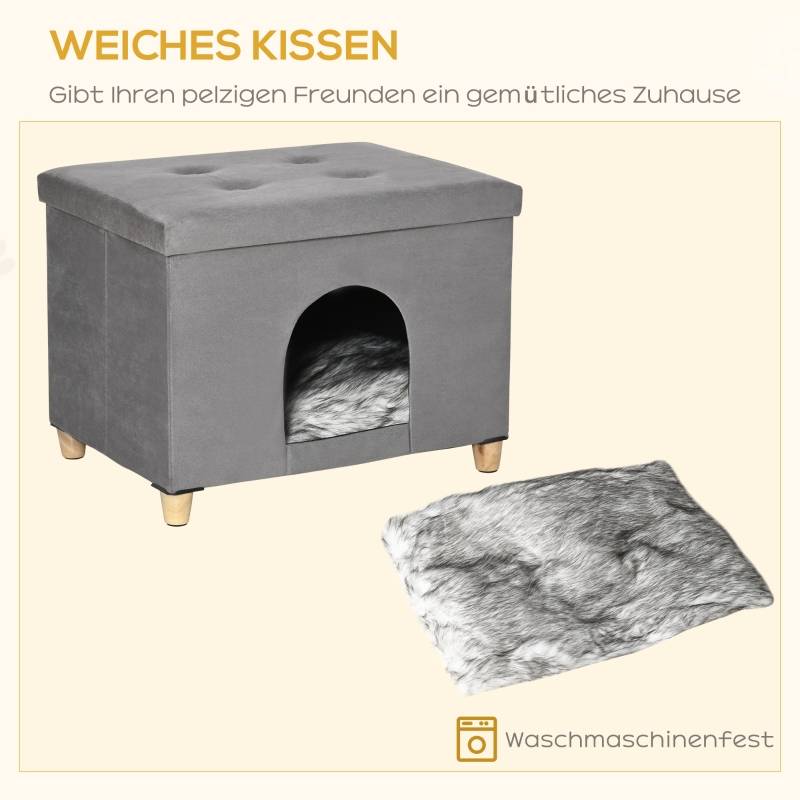 Niche Chat Tabouret 2en1 MDF Peluche Repose-Pieds Design Gris 60x45cm - ComfortXL Pet Living - Image 7