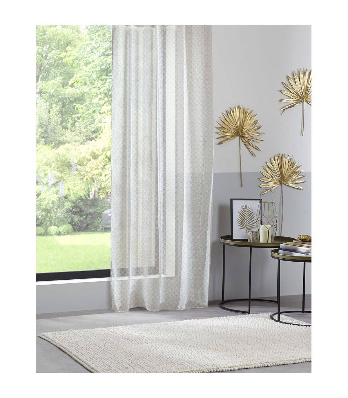Voilage à œillets Beige Lin et Ocre imprimé Deva 140 x 240 cm - Imagen 1