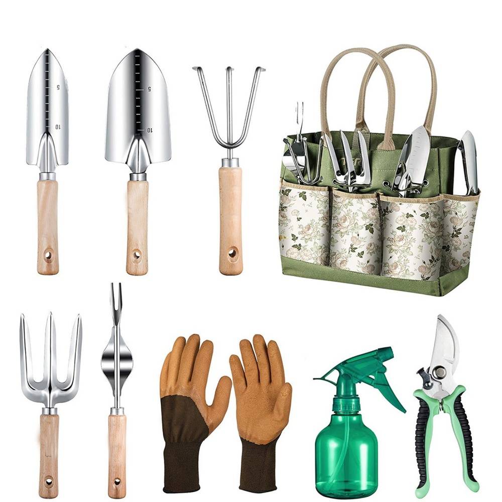 Outils de jardinage-Ensemble jardinage 9 pièces en acier inoxydable - Outils professionnels + sac de rangement - Living123 - Image 2