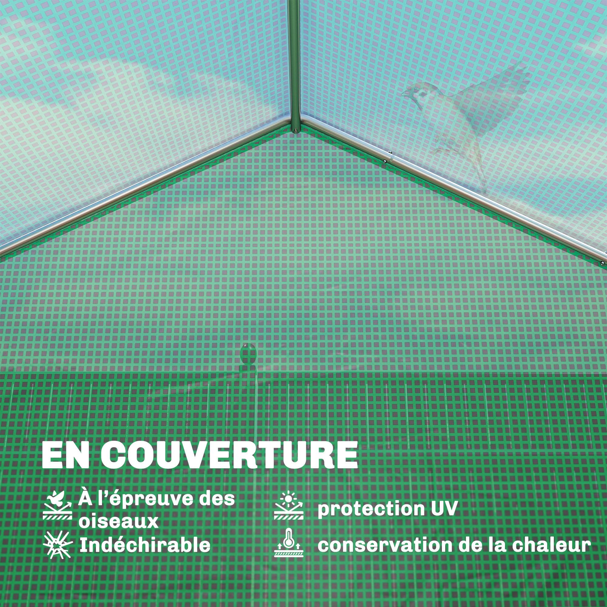Serre tunnel de jardin 6m², serre de jardin avec étagères, porte et 6 fenêtres, cadre en acier galvanisé, vert - Image 8
