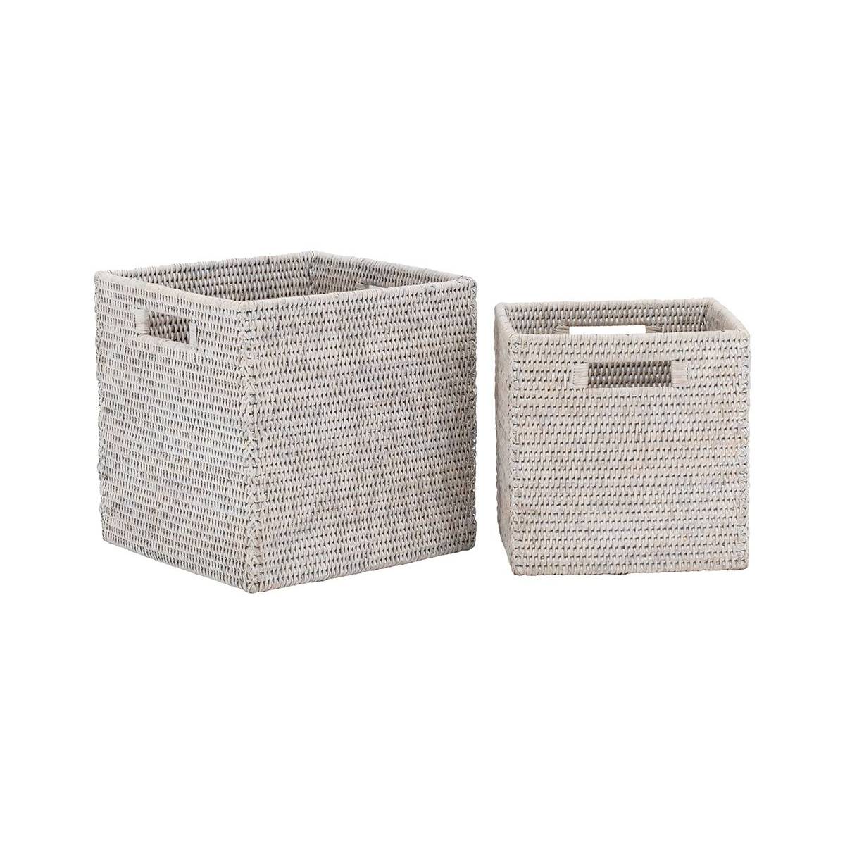 Aubry Gaspard - Caisse de rangement en rotin patiné gris (lot de 2) - Imagen 1