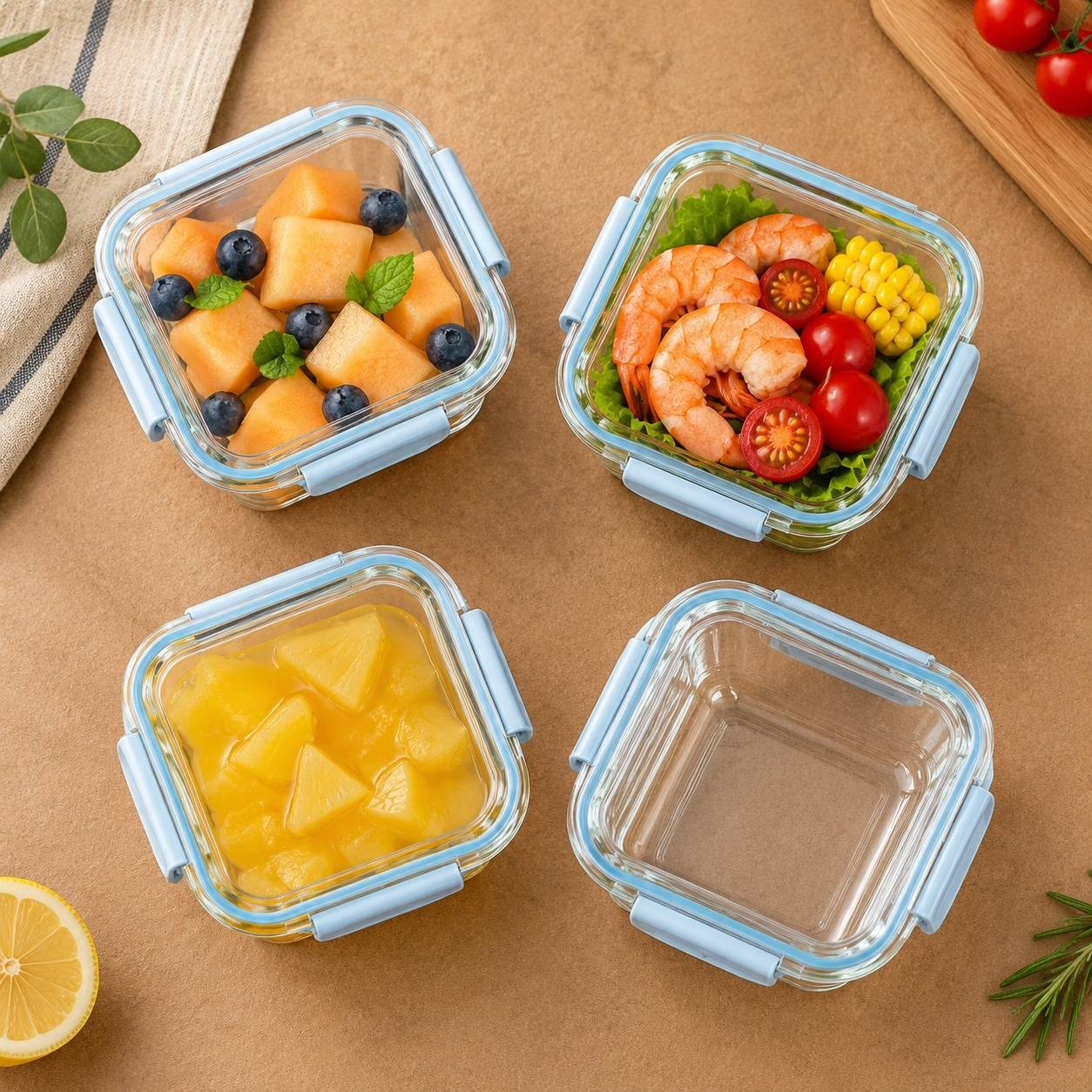 Lot de 4 Boîtes de Conservation en Verre Borosilicate 800 ml avec Couvercle Hermétique - Image 4