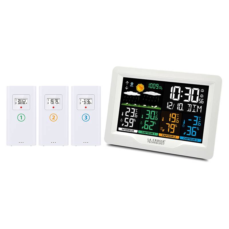 La Crosse Technology - Station Météo Radio-Pilotée avec 3 capteurs thermo/hygro