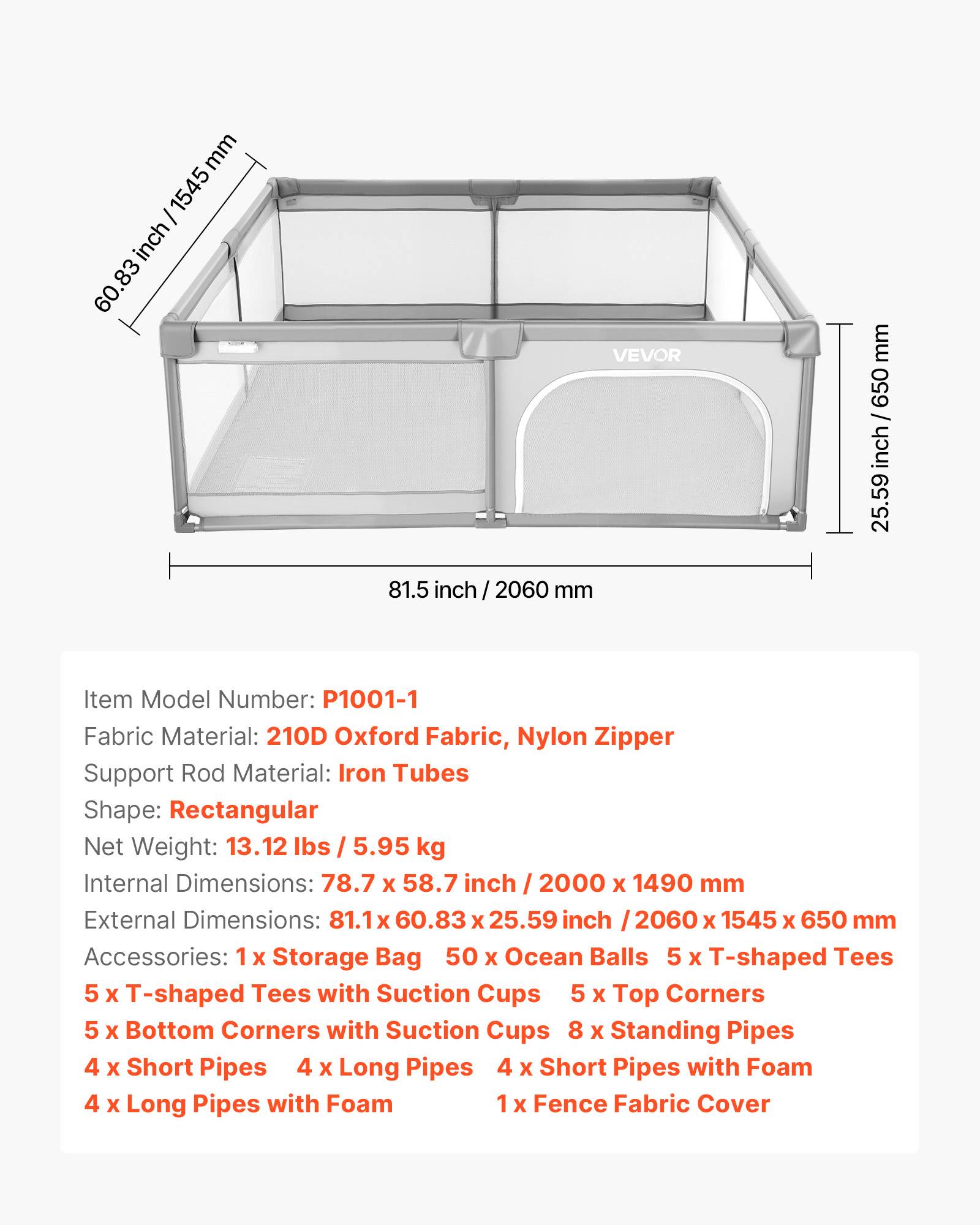 Vevor - VEVOR Parc bébé 200 x 149 cm, parc de jeu intérieur/extérieur, 50 balles, sac de rangement, porte zippée, maille respirante - Image 6