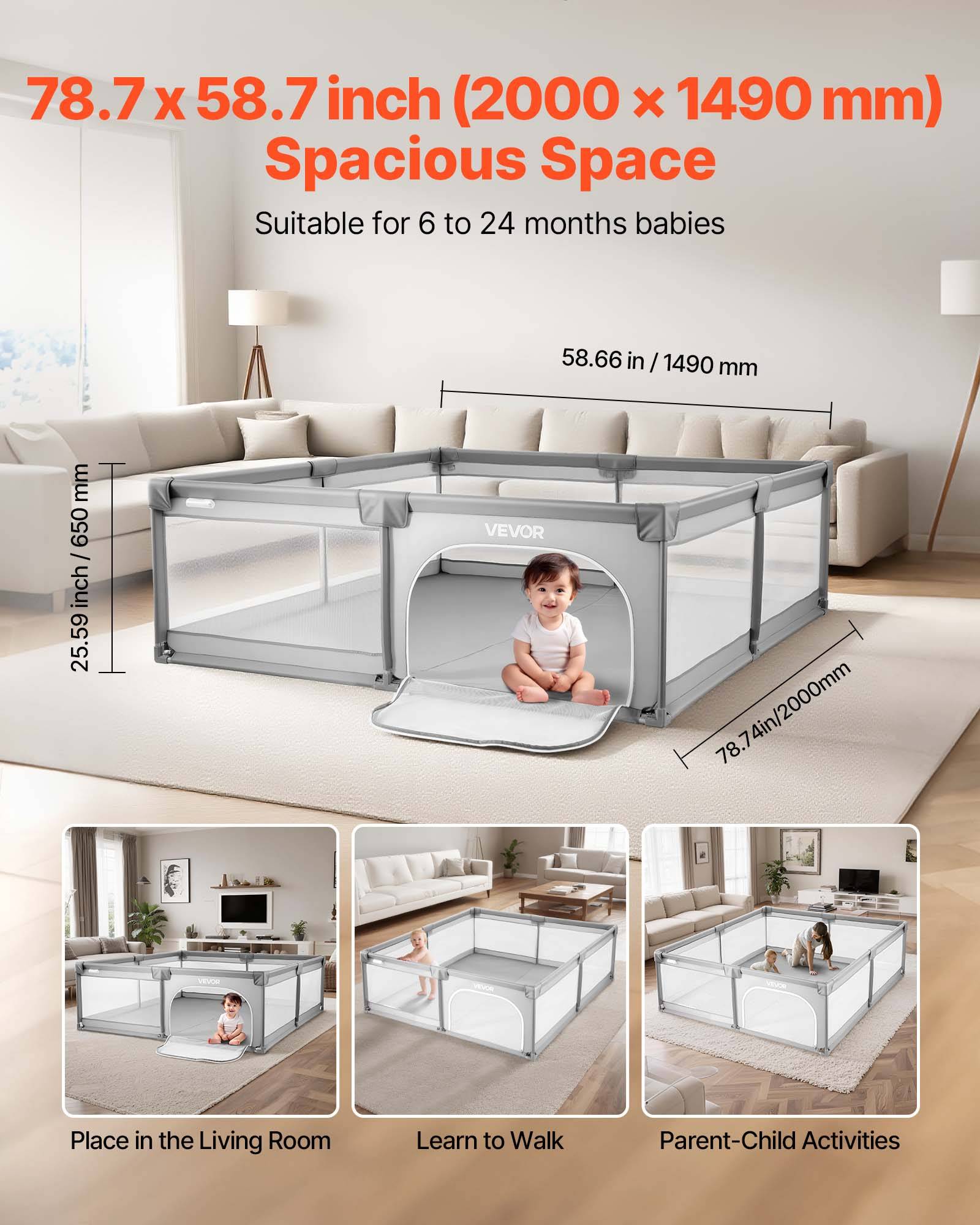 Vevor - VEVOR Parc bébé 200 x 149 cm, parc de jeu intérieur/extérieur, 50 balles, sac de rangement, porte zippée, maille respirante - Image 2