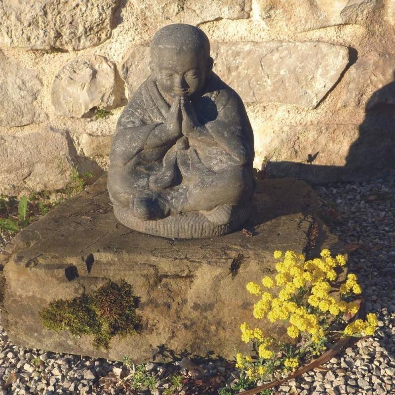 Jardinex - Statue jardin moine bouddhiste assis (grand format) - Gris 30 cm - Jardinex - Imagen 2