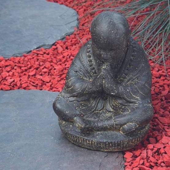 Jardinex - Statue jardin moine bouddhiste assis (grand format) - Gris 30 cm - Jardinex - Image 3