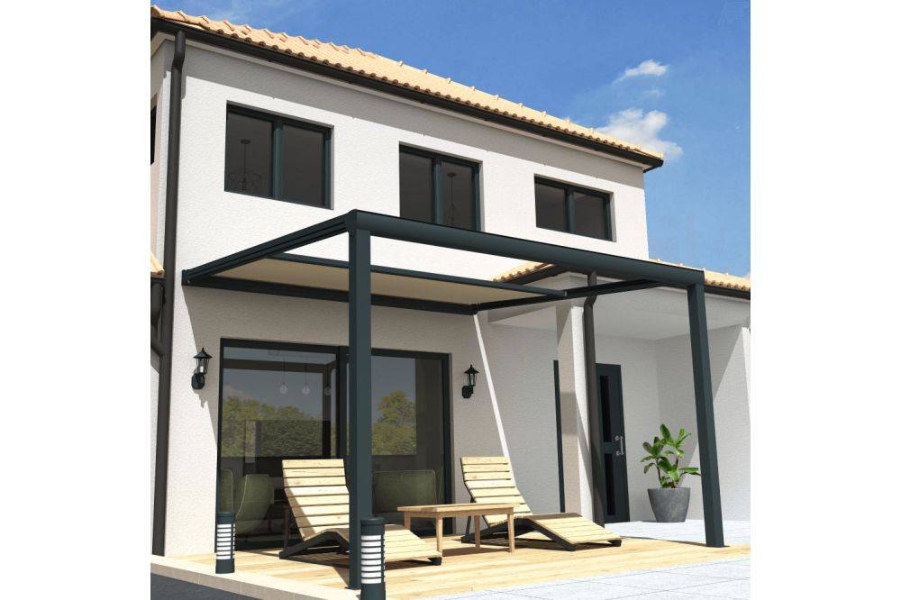 Ombrazur - Pergola toile SUNLIGHT Gris anthracite - écru 3,50x3,50m OMBRAZUR - Imagen 3