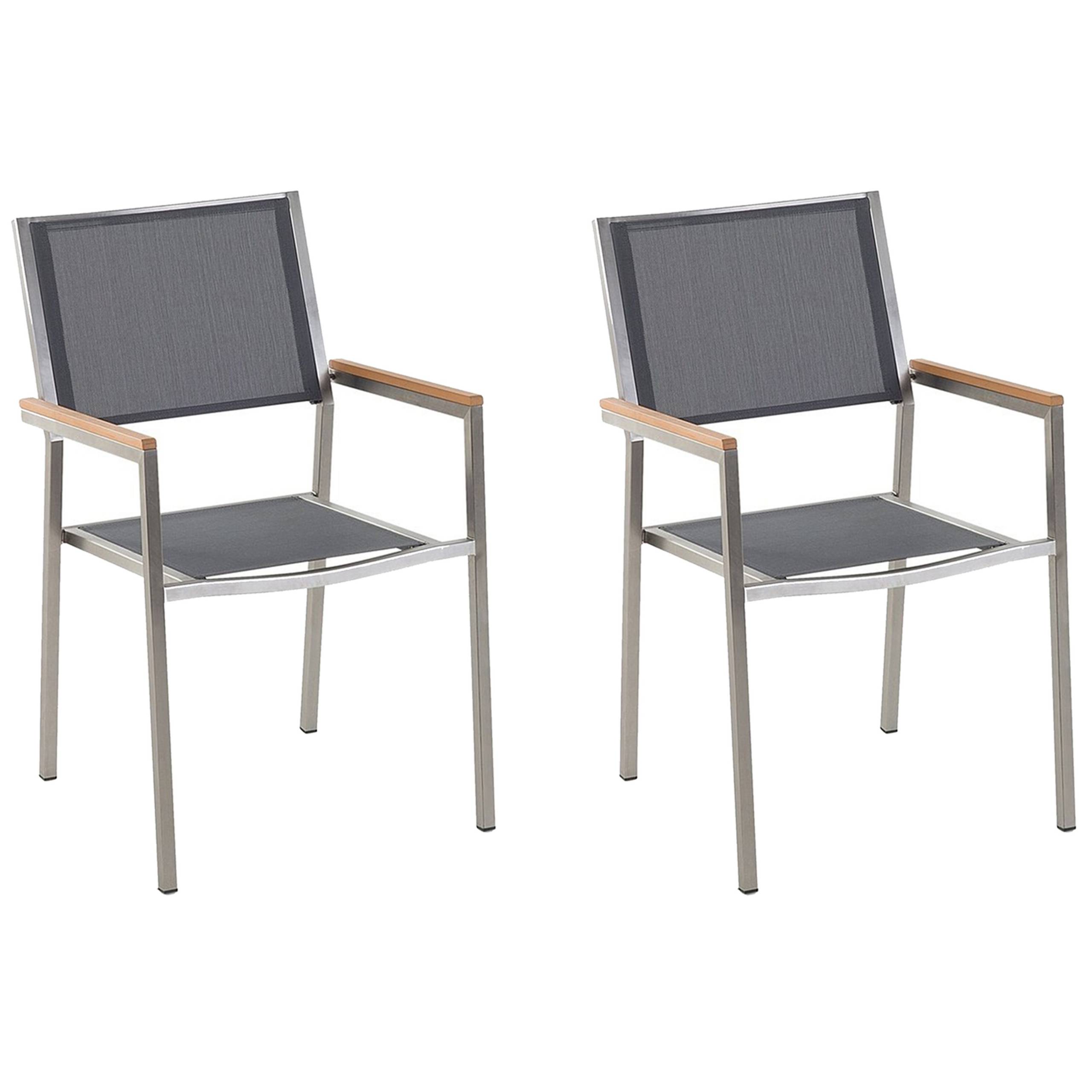 Lot 2 Chaises de Jardin en Acier Inox et Textile Gris Design Moderne Élégant et Tendance pour Terrasse ou Balcon - Imagen 1