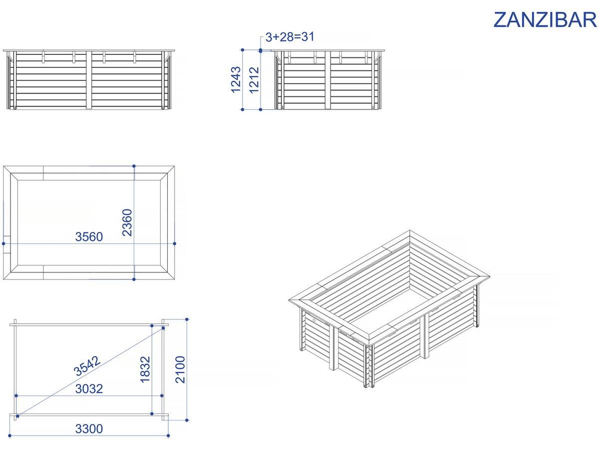 Piscine Bois Rectangle " Zanzibar "- 3,50 X 2,30 X 1,24  M -habitat Et Jardin - Image 4