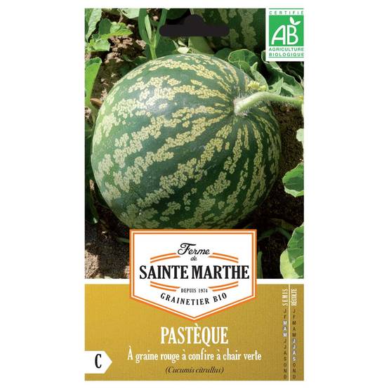 Pastèque à Graine Rouge à confire à chair verte Bio - Ferme de Sainte Marthe le sachet de 15 graines environ (3g)