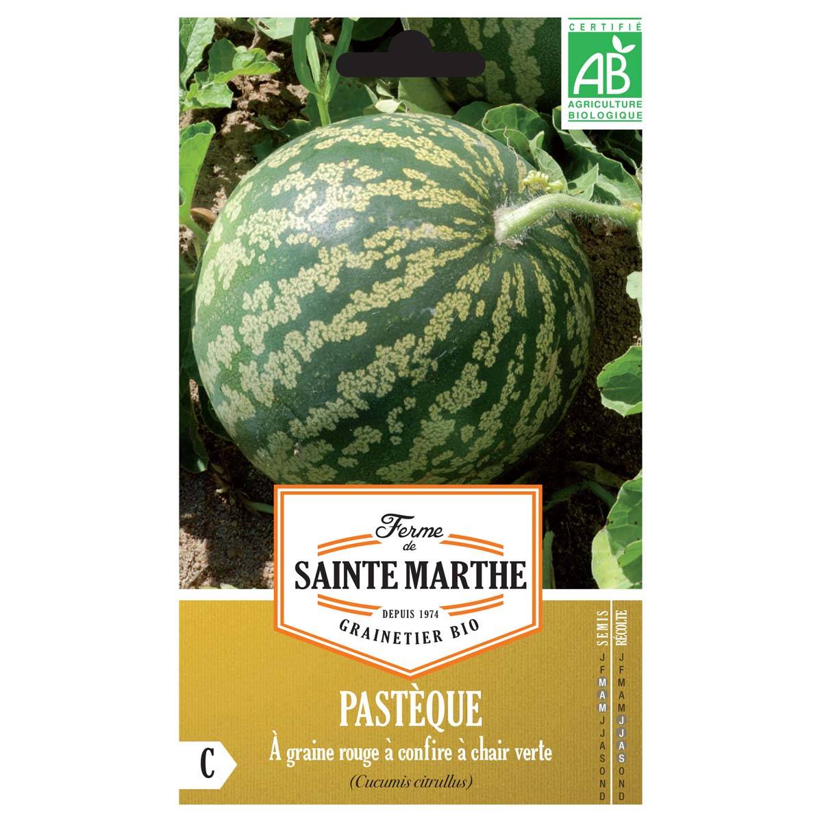 Pastèque à Graine Rouge à confire à chair verte Bio - Ferme de Sainte Marthe le sachet de 15 graines environ (3g)