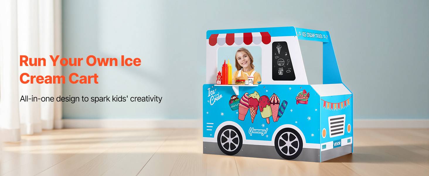 Vevor - VEVOR Chariot à glaces en bois MDF pour enfants 3-7 ans, 25 accessoires, rangement intégré, stand glacier jouet. - Image 9