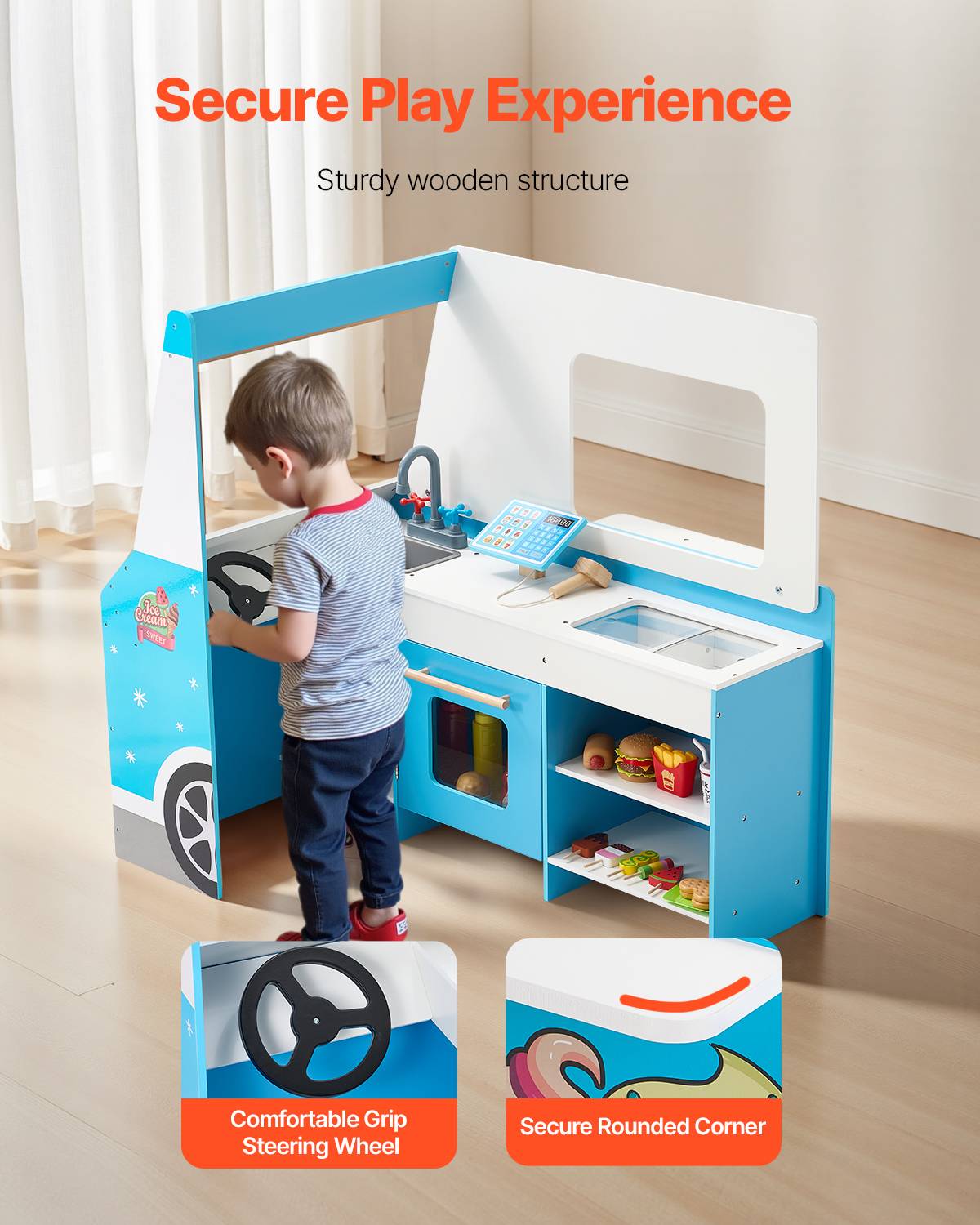 Vevor - VEVOR Chariot à glaces en bois MDF pour enfants 3-7 ans, 25 accessoires, rangement intégré, stand glacier jouet. - Image 5