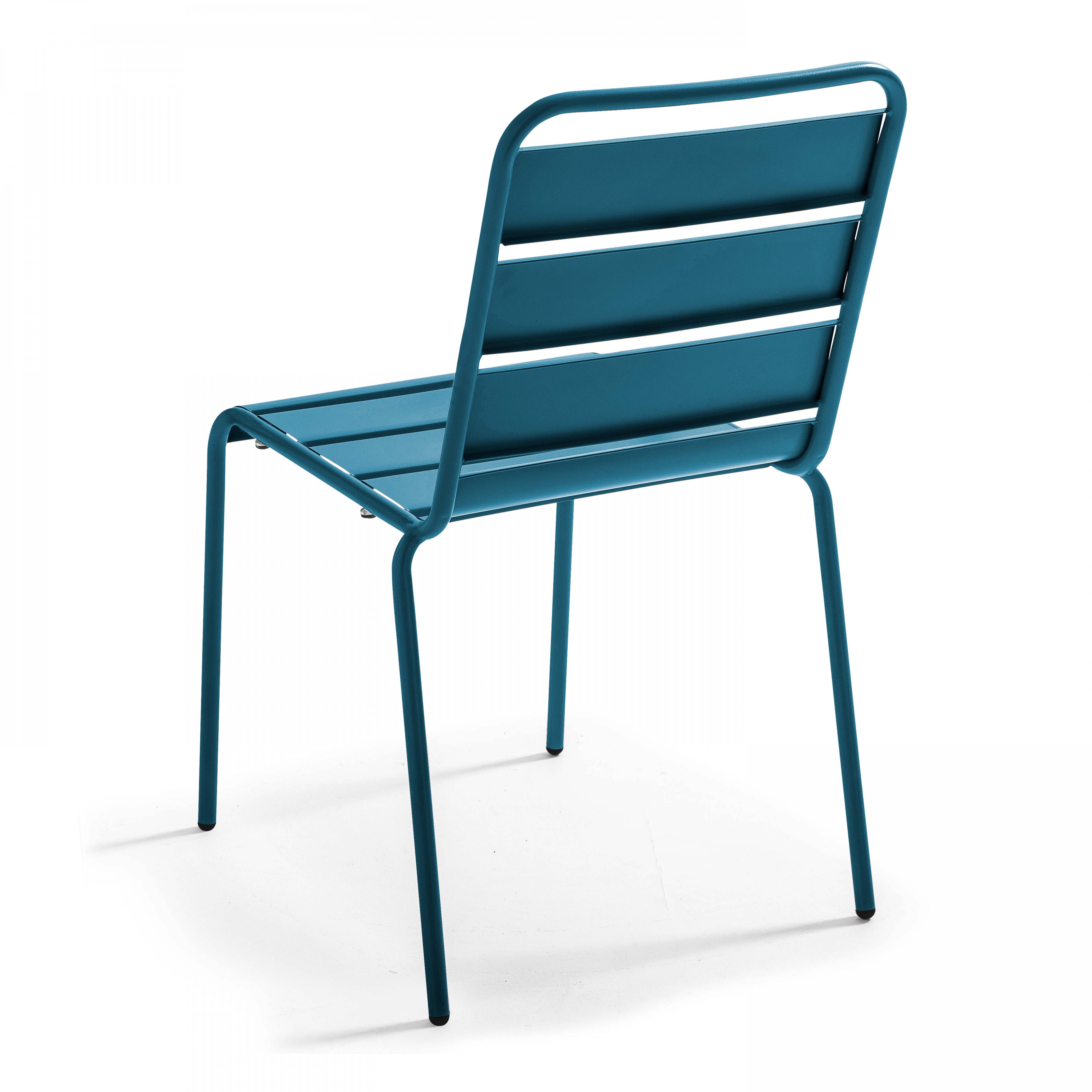 Oviala - Salon de jardin 2 bancs et 4 chaises en acier bleu pacific Palavas - Oviala - Imagen 5