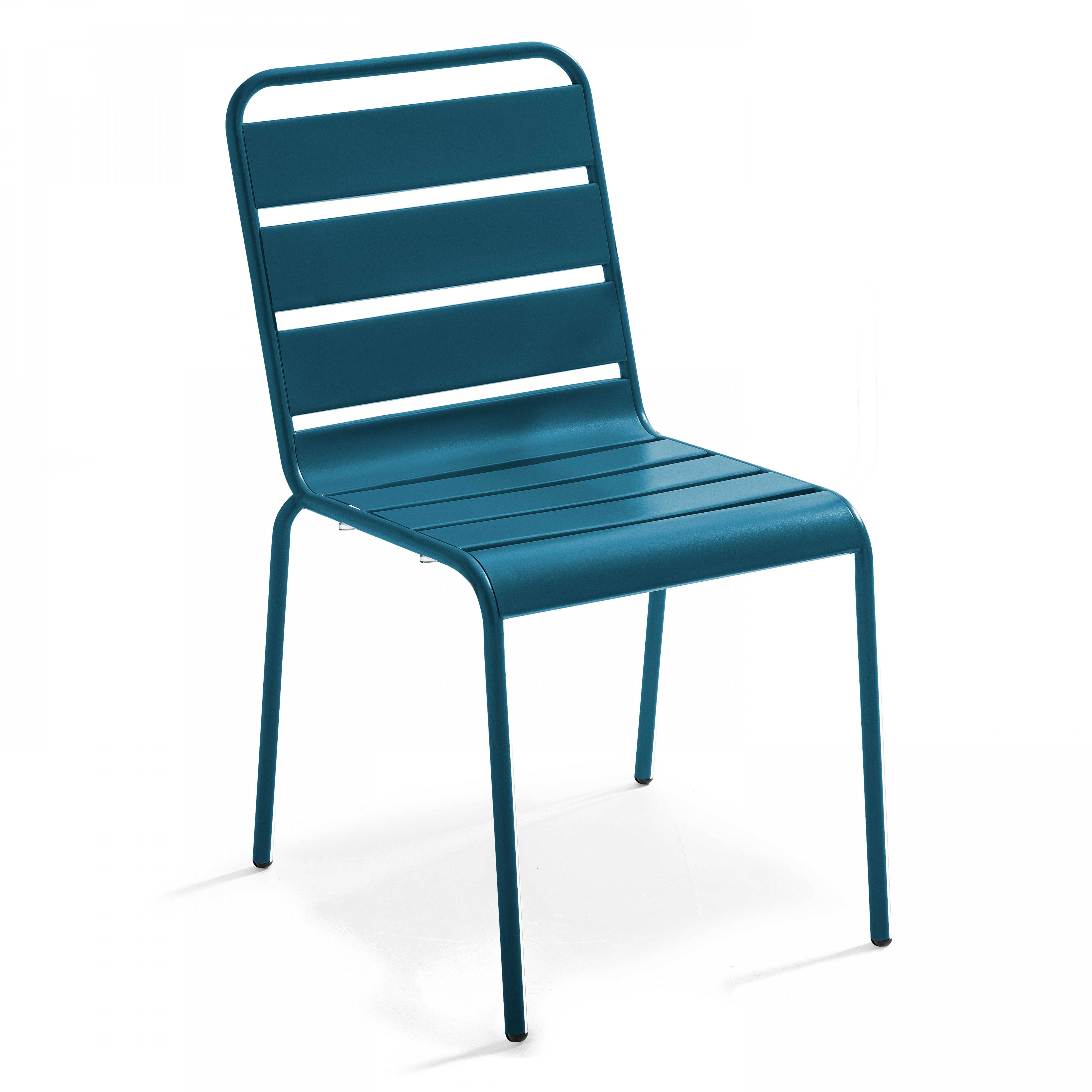 Oviala - Salon de jardin 2 bancs et 4 chaises en acier bleu pacific Palavas - Oviala - Imagen 4