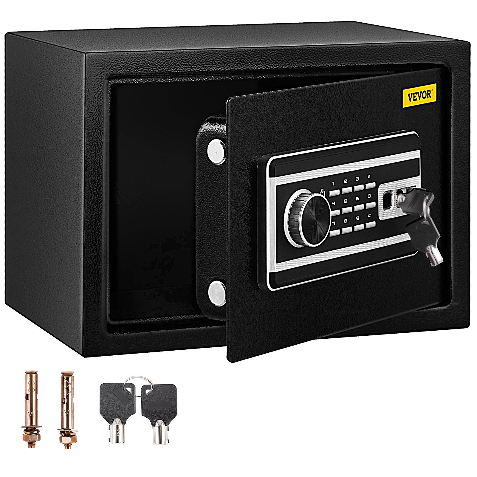 VEVOR Coffre-fort biométrique 22,6L, empreintes/combi/clés, acier anti-effraction, 4 types, noir.