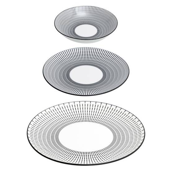 Service de Table 18 Pièces "Lunis" 27cm Noir & Blanc - Image 1