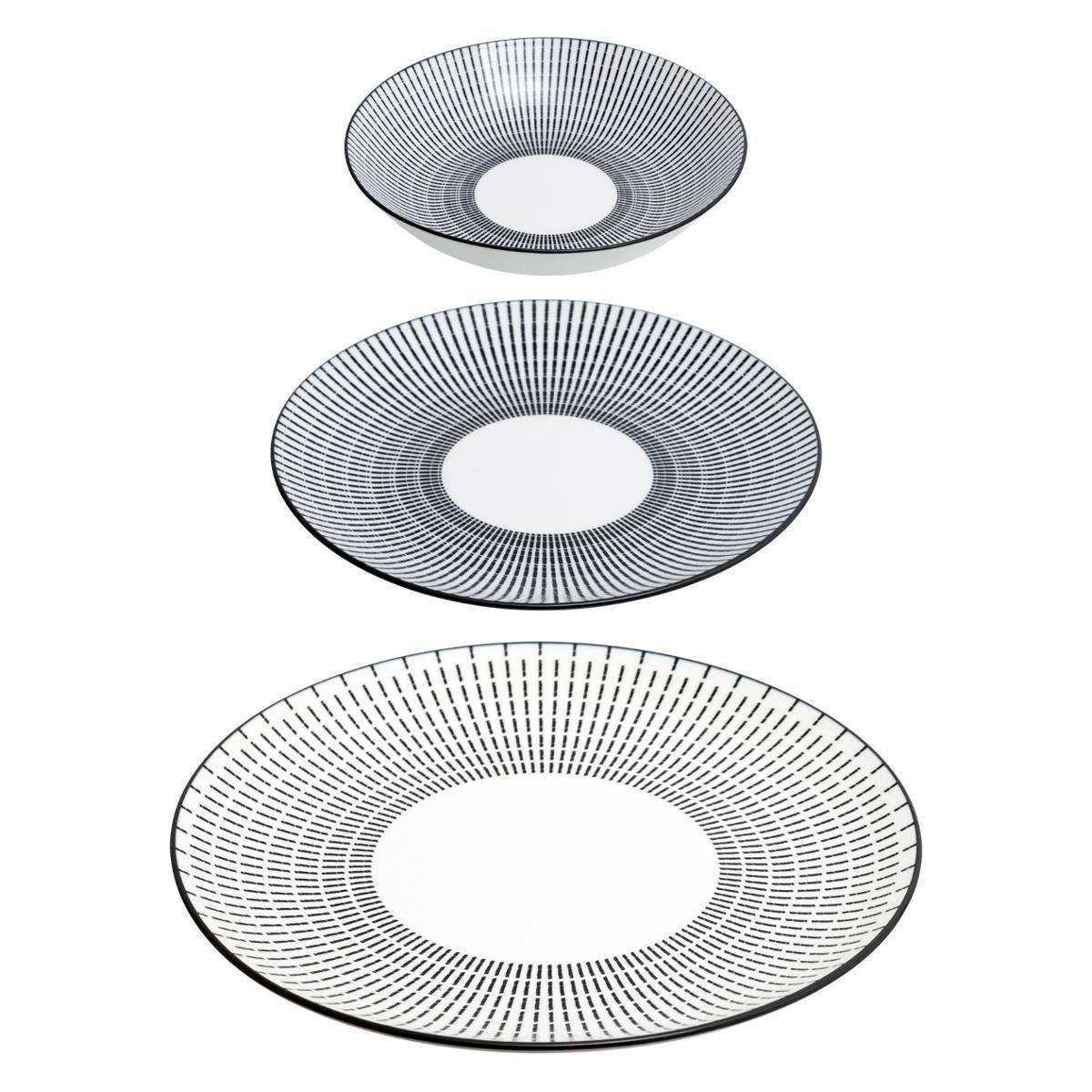 Service de Table 18 Pièces "Lunis" 27cm Noir & Blanc - Image 1
