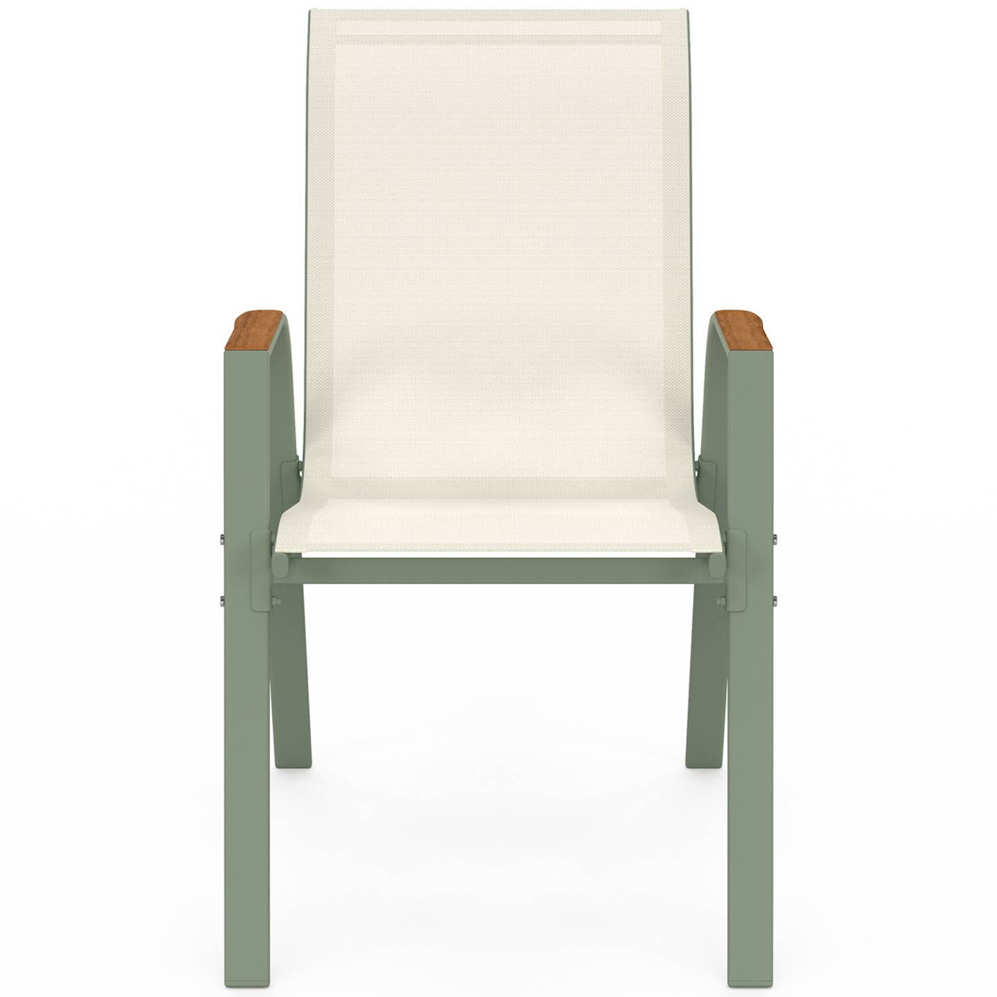 Lot de 6 chaises de jardin NOUMEA métal et textilène empilables vert et bois - Image 3