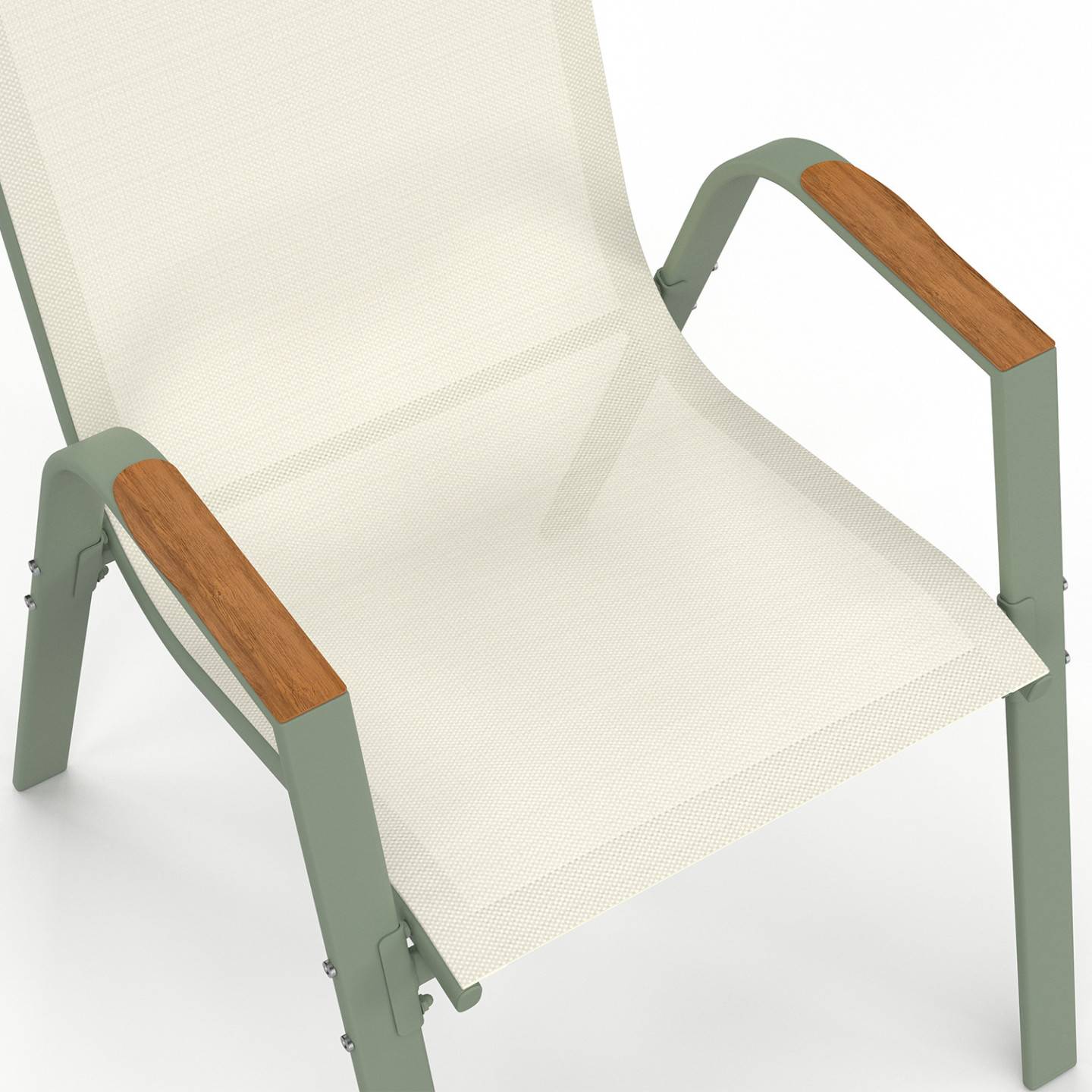 Lot de 6 chaises de jardin NOUMEA métal et textilène empilables vert et bois - Image 7