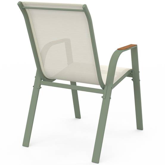 Lot de 6 chaises de jardin NOUMEA métal et textilène empilables vert et bois - Image 5