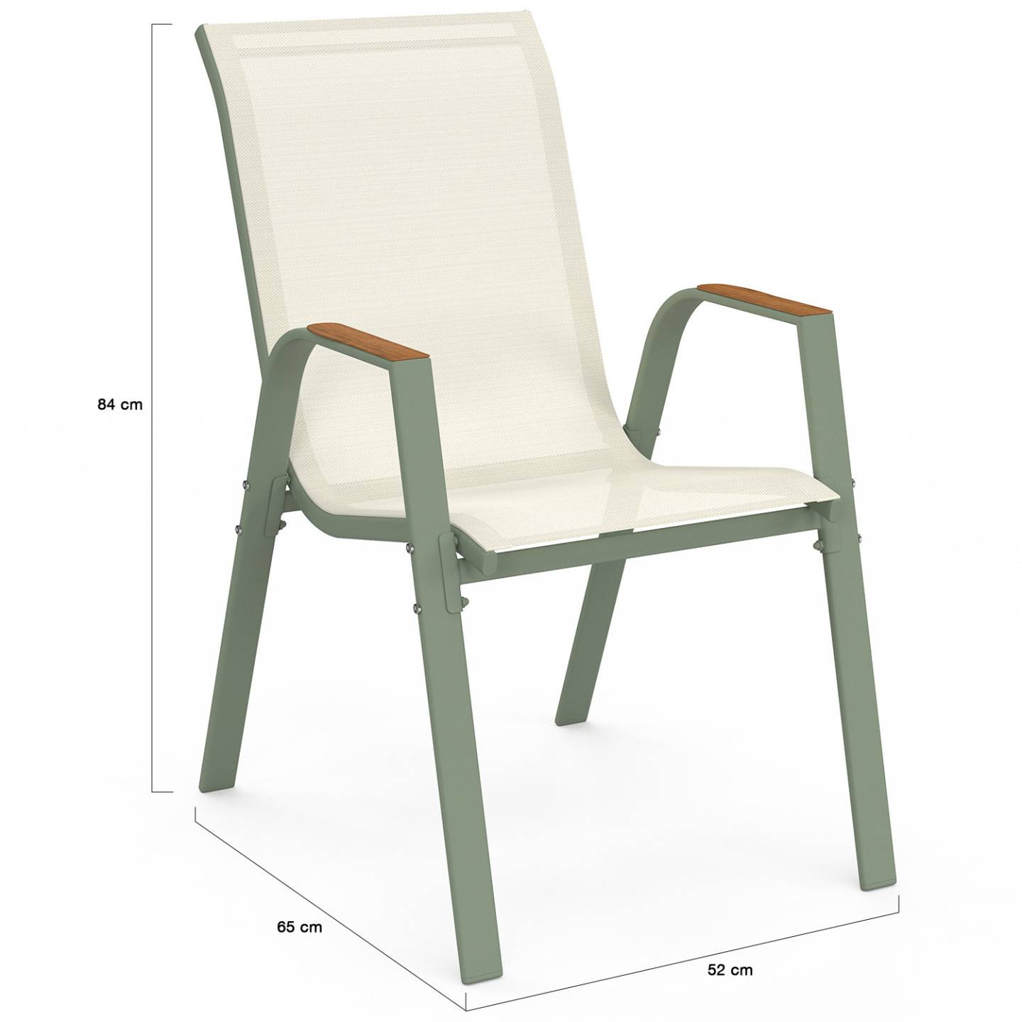 Lot de 6 chaises de jardin NOUMEA métal et textilène empilables vert et bois - Image 6
