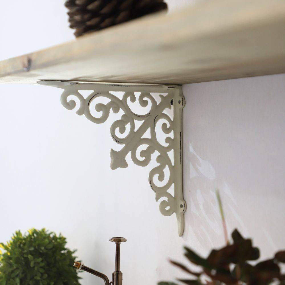 Equerre fixation étagère vintage ancienne fonte blanche 20 x 20 cm Chemin de campagne - Imagen 5