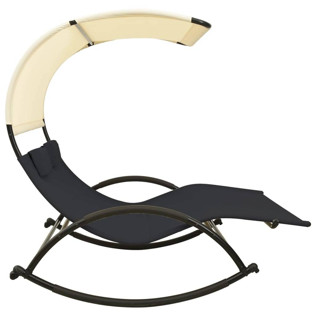 Helloshop26 - Transat chaise longue bain de soleil lit de jardin terrasse meuble d'extérieur double avec auvent textilène noir et crème - Imagen 3