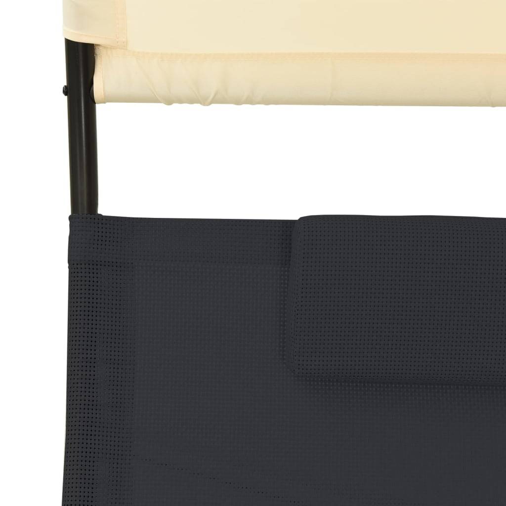 Helloshop26 - Transat chaise longue bain de soleil lit de jardin terrasse meuble d'extérieur double avec auvent textilène noir et crème - Imagen 6