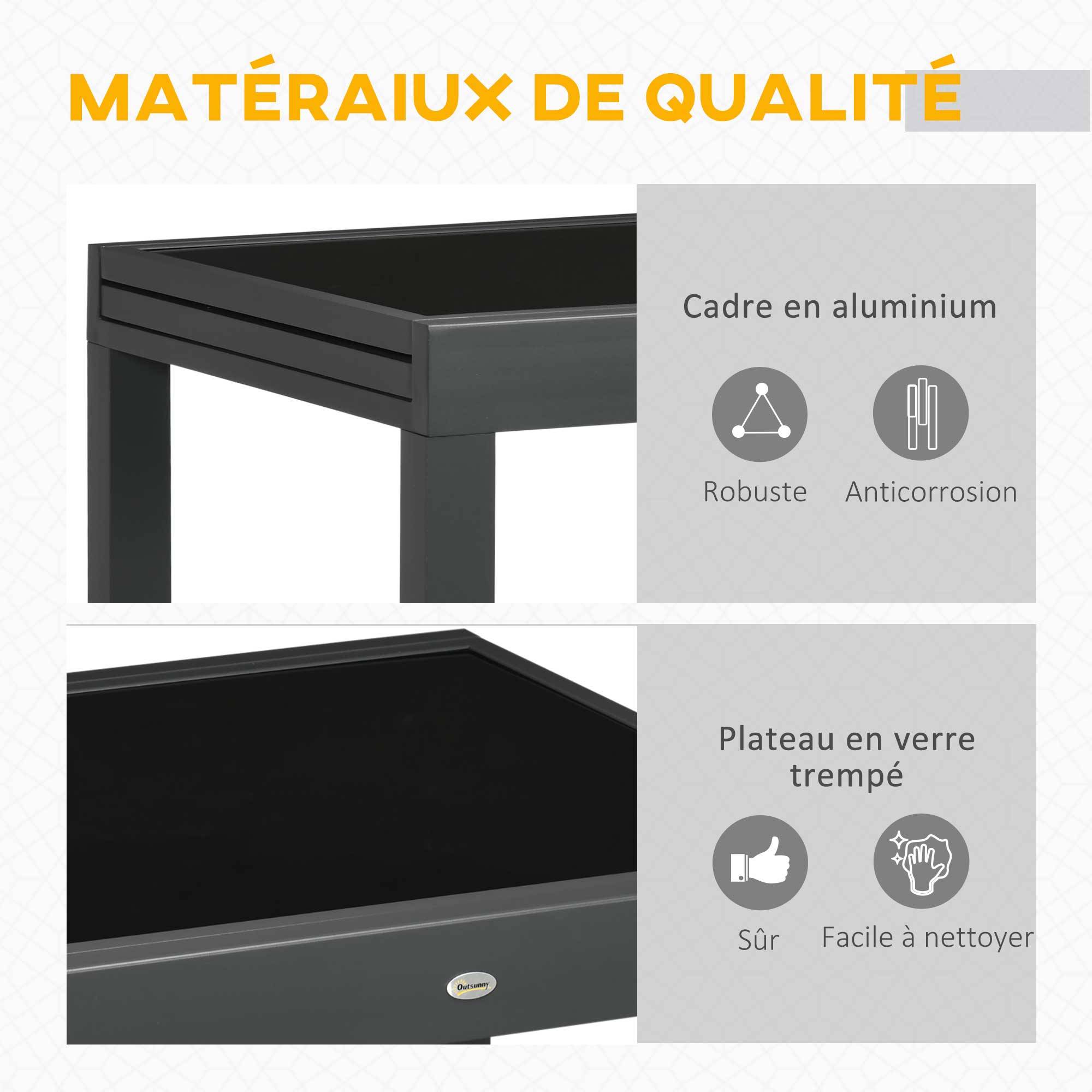Sans Marque - Table Extensible de Jardin Grande Taille dim. dépliées 160 x 80 x 75 cm Aluminium Gris foncé Plateau Verre trempé Noir - Image 8