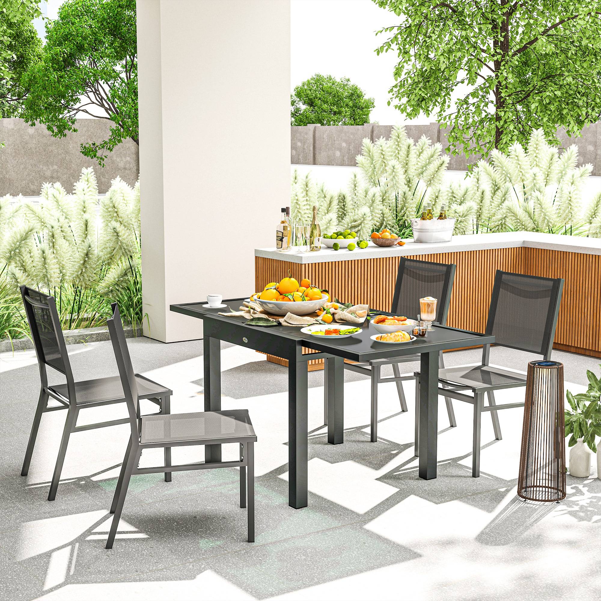 Sans Marque - Table Extensible de Jardin Grande Taille dim. dépliées 160 x 80 x 75 cm Aluminium Gris foncé Plateau Verre trempé Noir - Image 3