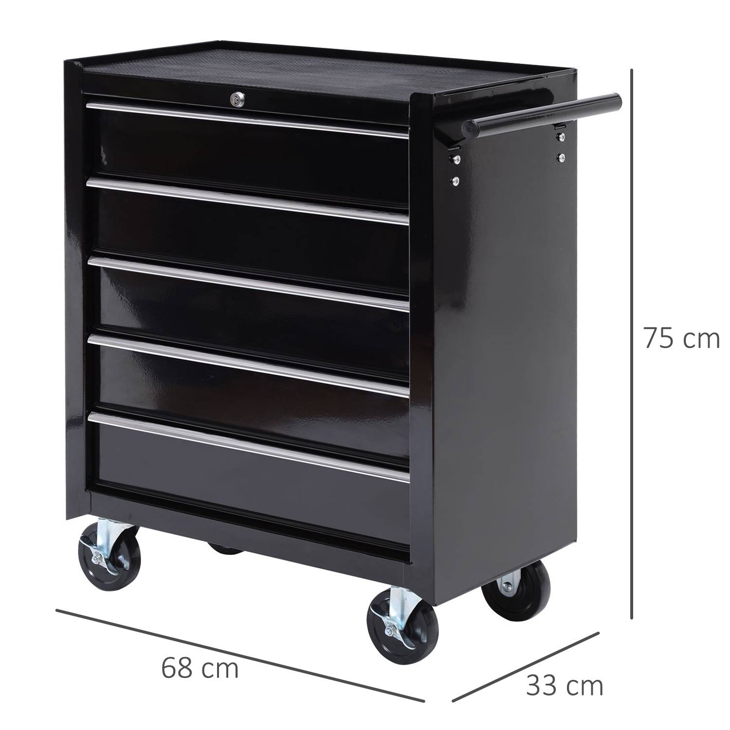 Sans Marque - Coffre à outils, armoire roulante, 5 tiroirs, acier, noir - Image 5